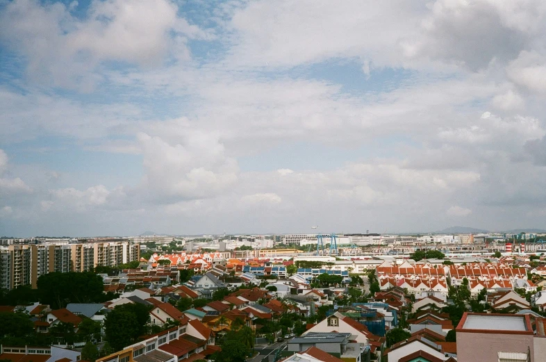 a city that has red and white brick houses