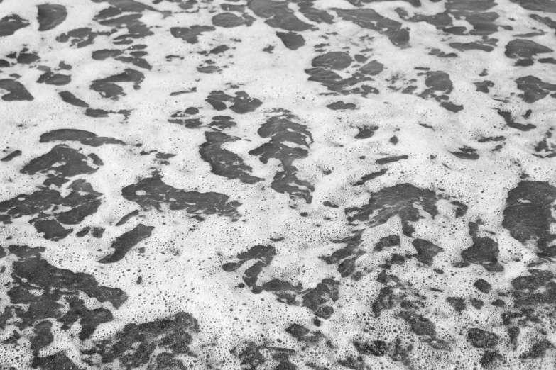 some footprints and bubbles in a black and white water