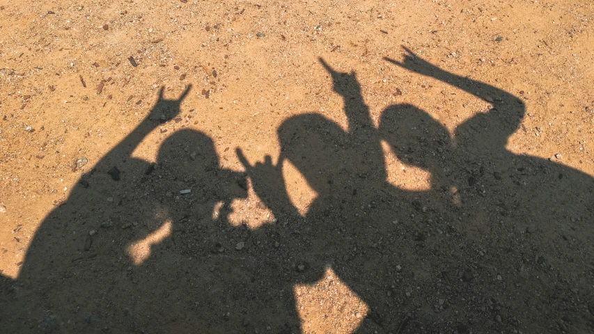 some people are standing by their shadow holding their cell phones up