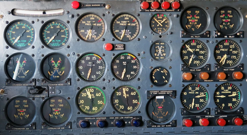 a large pilot cockpit with a number of gauges