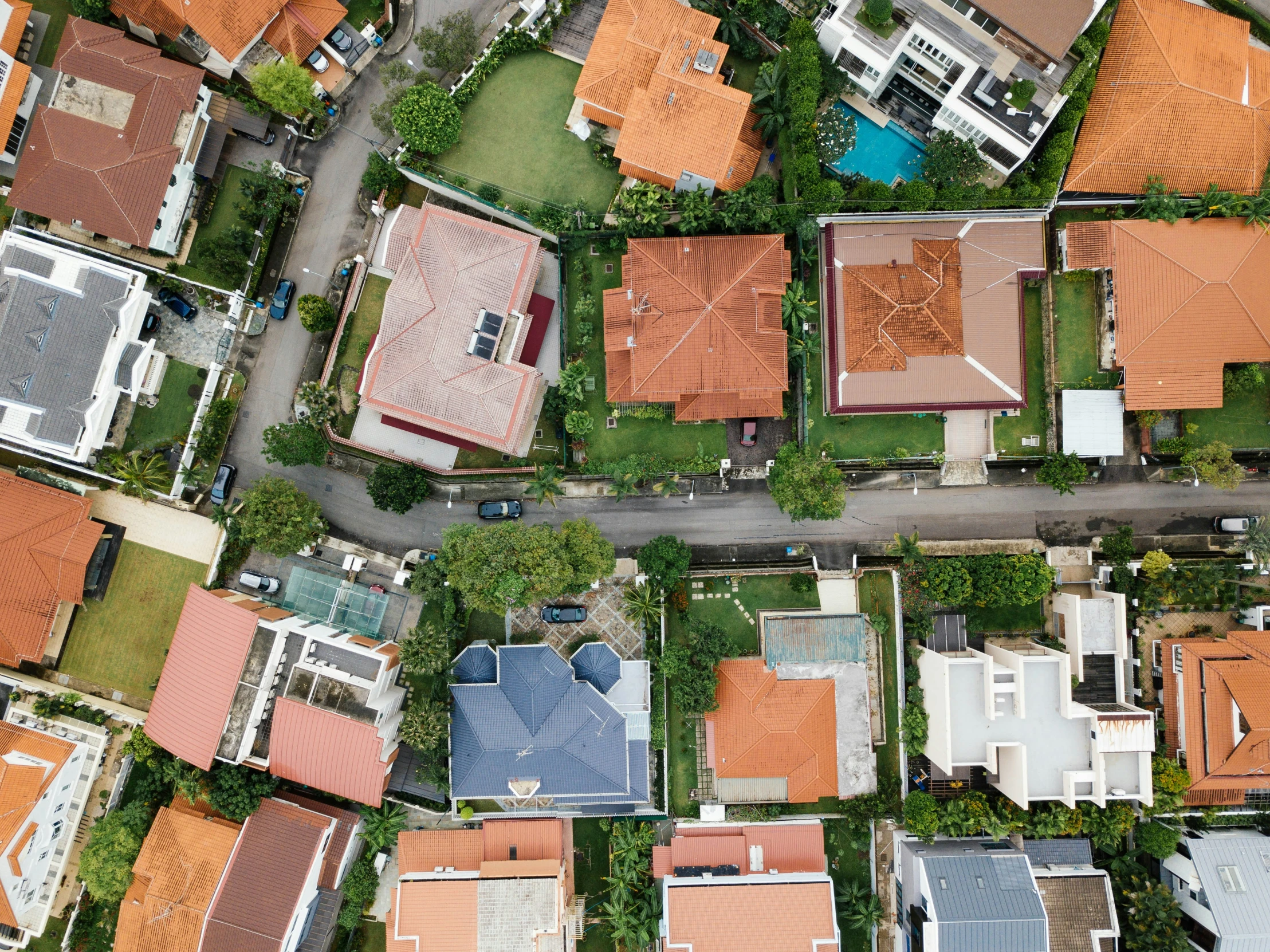 an aerial view of houses in a neighborhood