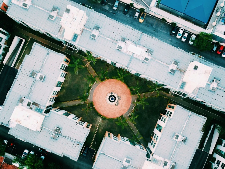 aerial view of an outside part of town with a street