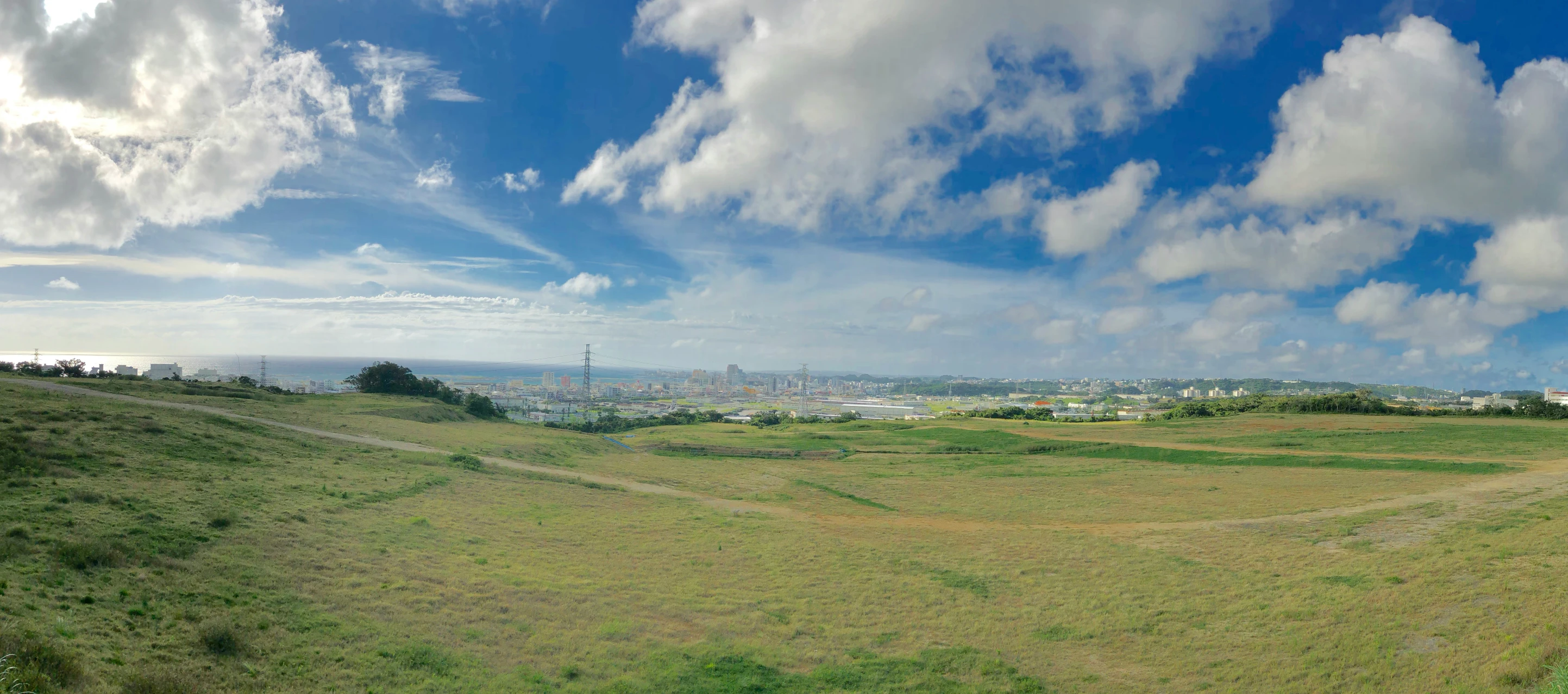 the landscape is nice and peaceful with the city in the background