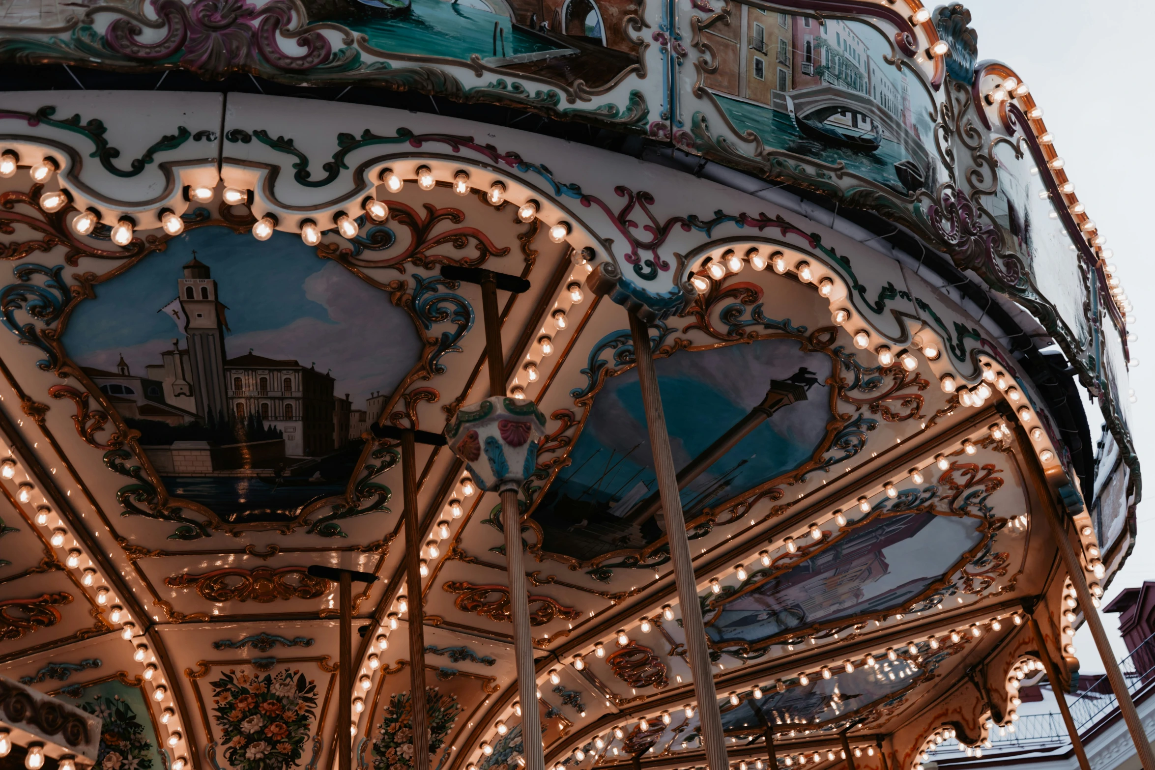 a close up of a merry go round ride