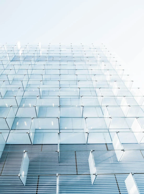 an angled s of an office building's facade