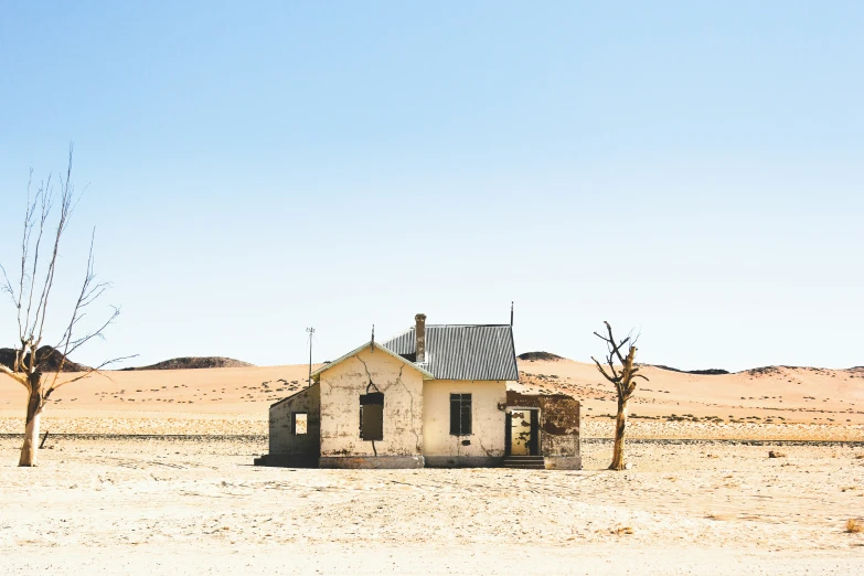 an old abandoned shack sitting in the middle of a desert