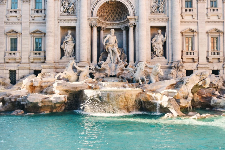 water gushing out from the sides of several fountains