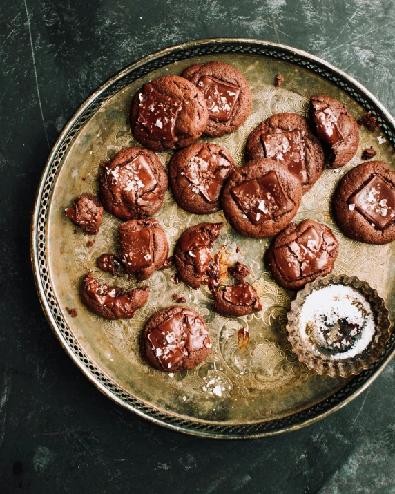 cookies on a plate, covered with chocolate chips