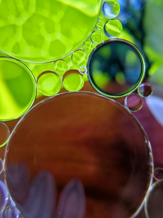 circular shaped object with multiple water drops on it