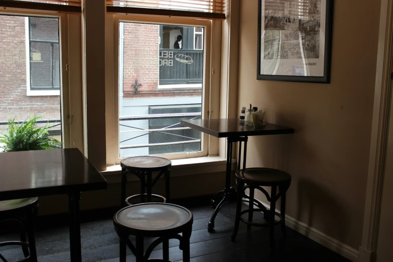 the view of an outside from a window of a restaurant