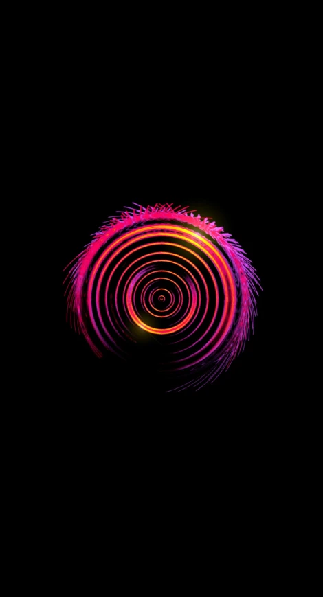 circular image of pink and orange lines in black