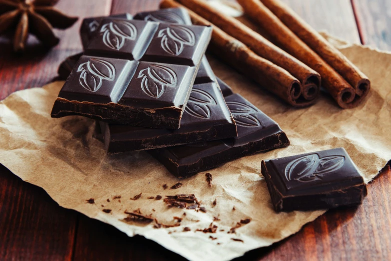 some pieces of chocolate are set on a plate