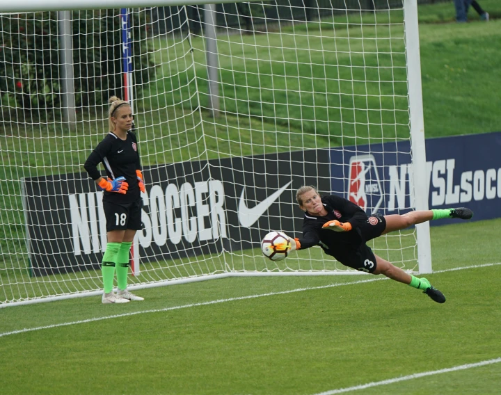 a person making a goal in front of a goal net