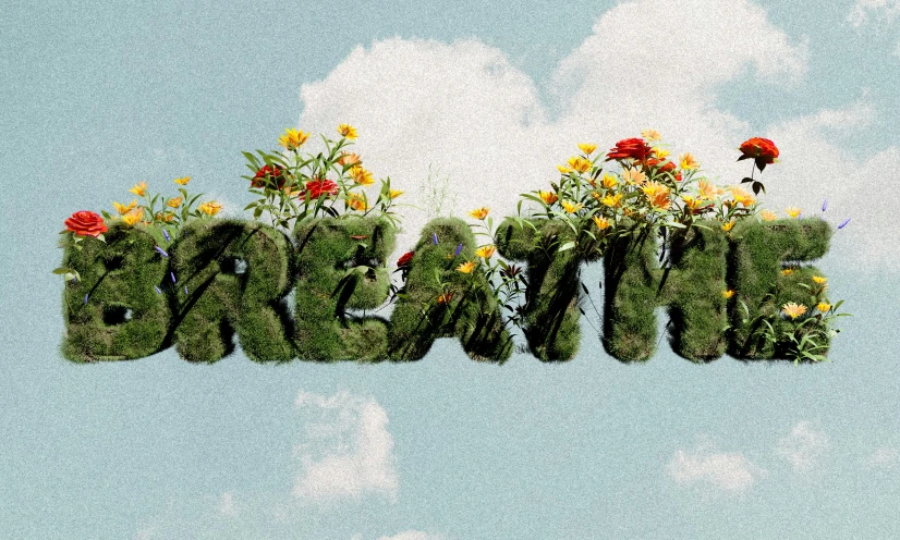 the word wake made of grass and flowers
