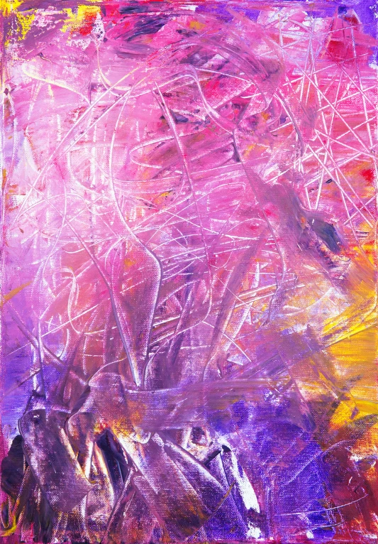 colorful abstract painting on canvas of pink and yellow