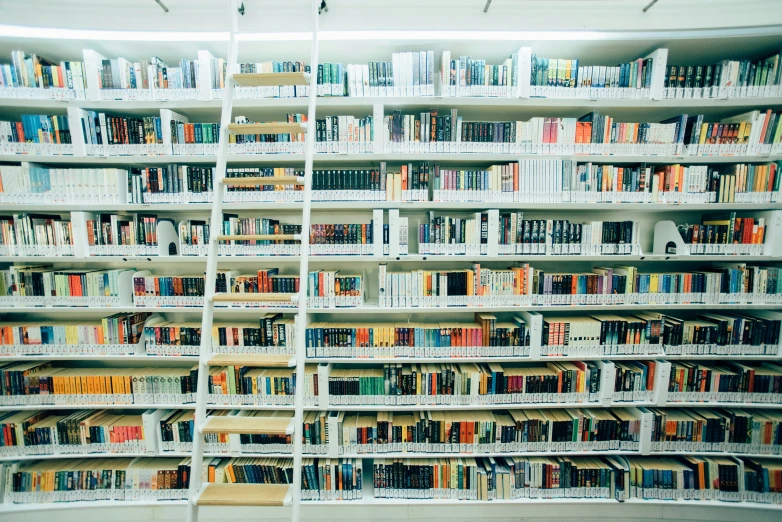 an empty bookcase filled with lots of books