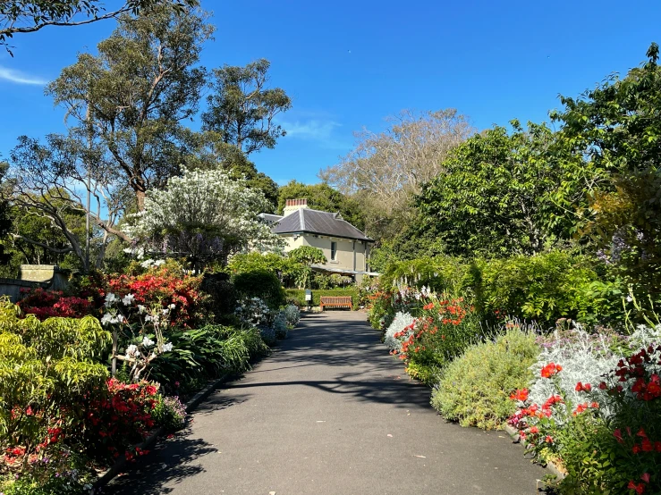 an entrance of a beautiful garden lined with plants