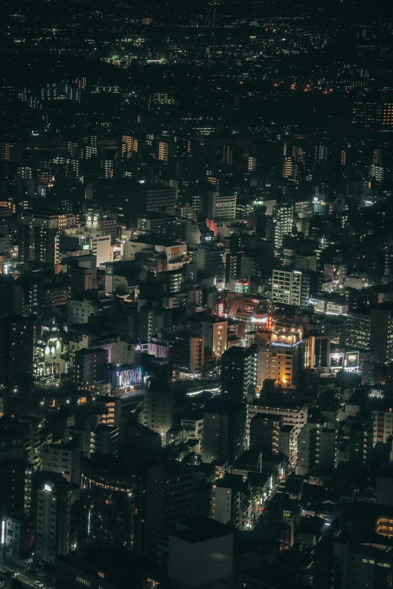 the view of a night city from above at a very high angle