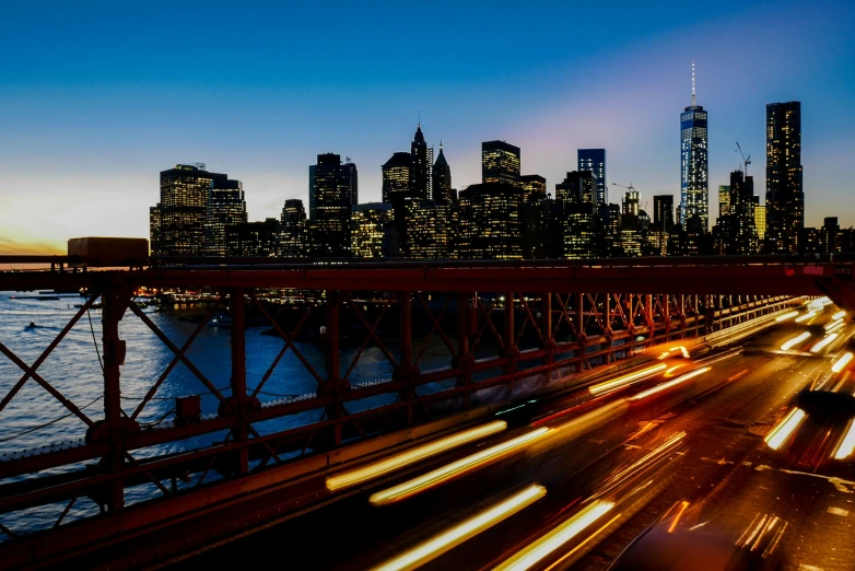 a very long view of some big buildings and traffic