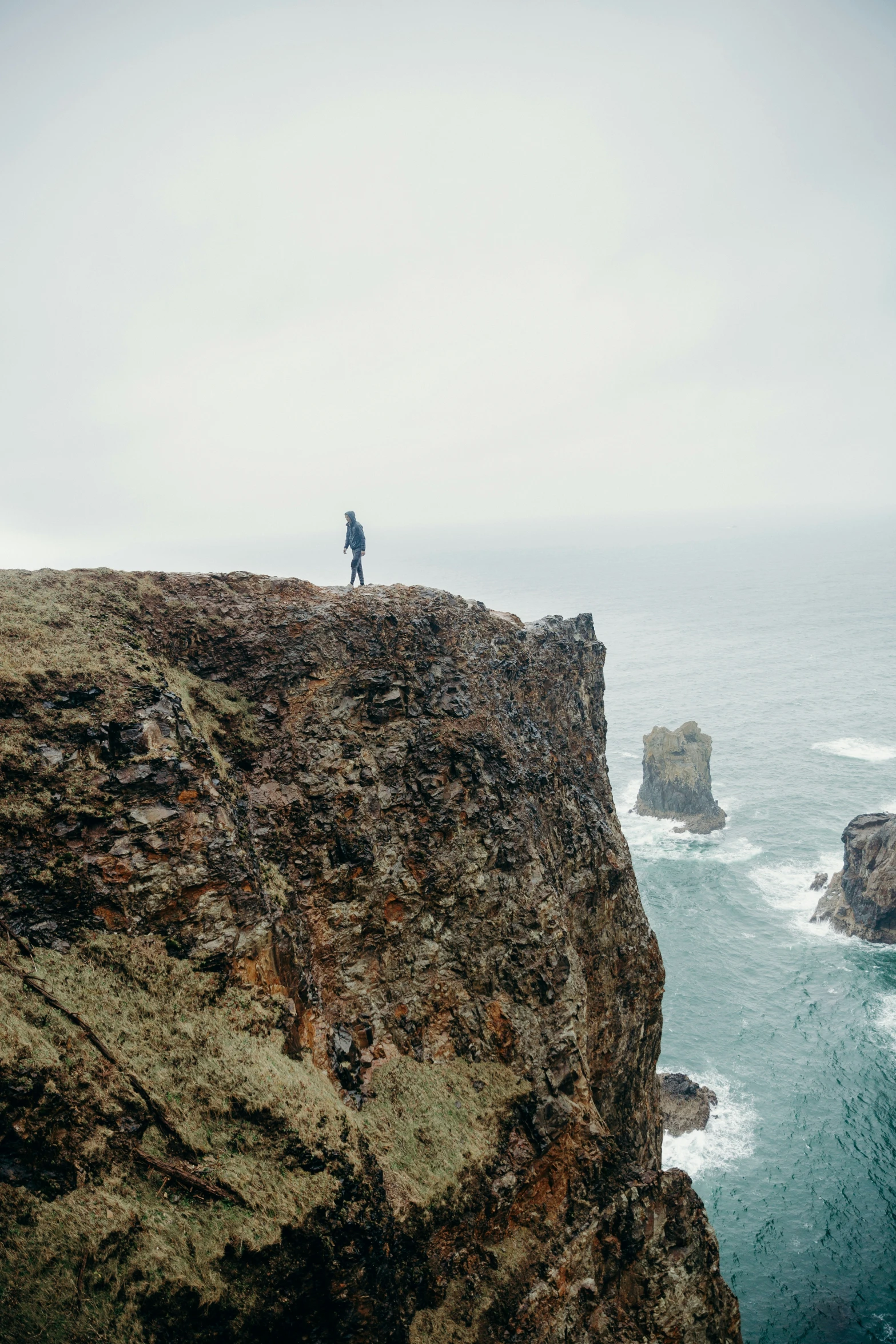 a person standing on a cliff near the ocean