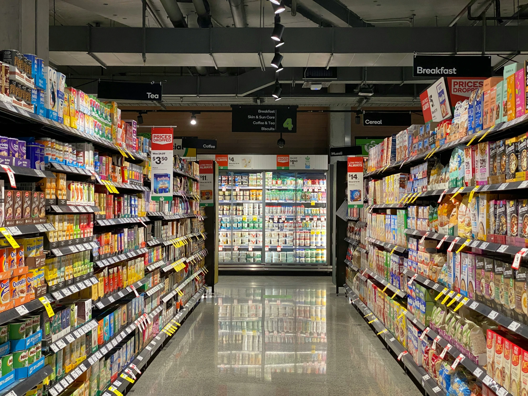 a very big grocery store with some shelves full of snacks