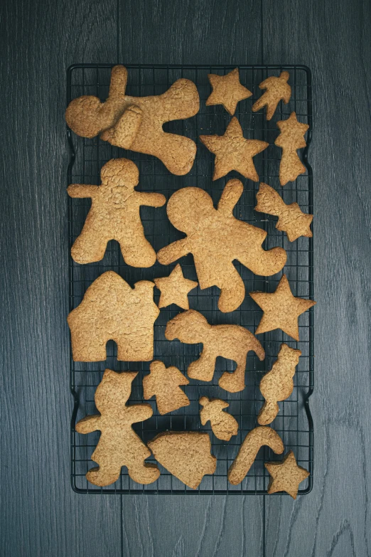 a metal rack with cookies and a cookie in it