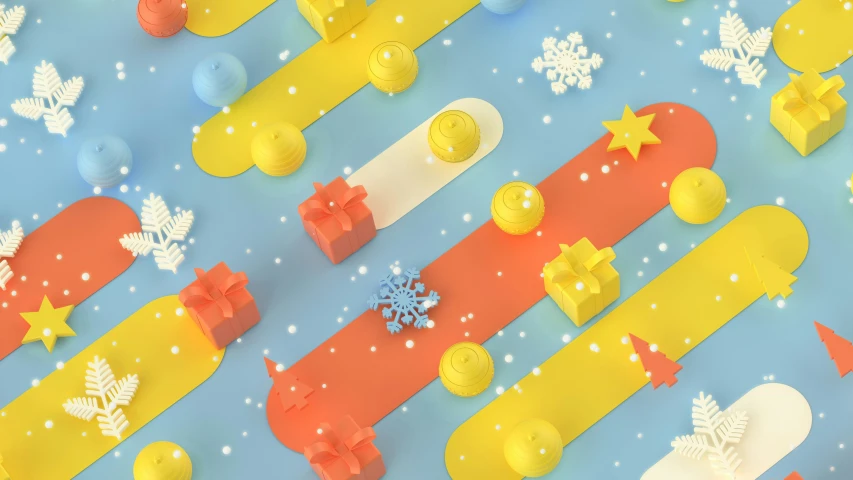 colorful paper snowflakes and star shapes on blue background