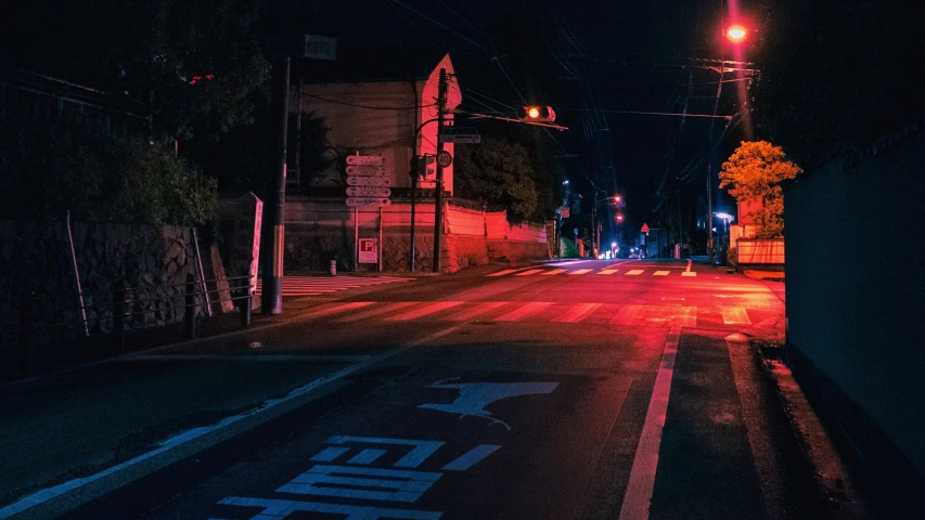 the empty street and buildings in the dark