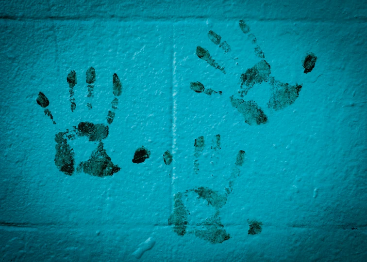 a wall has three prints of different sized hand prints