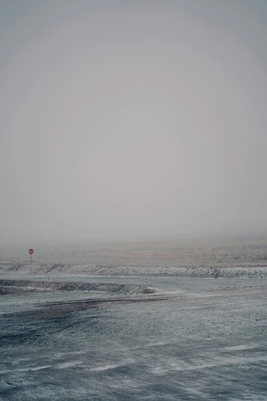 people walking along the beach in a foggy weather