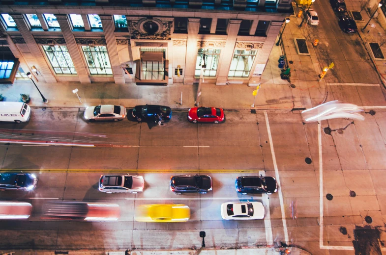 an aerial s of traffic at night in new york city