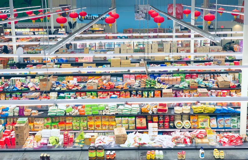 a grocery store filled with boxes of food