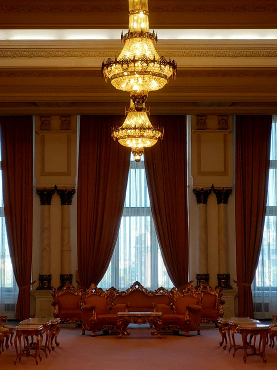 a grand sitting area is seen in this image