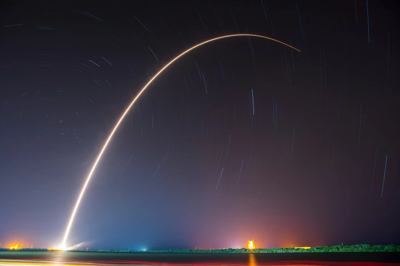 the launch is seen from the distance with many lights