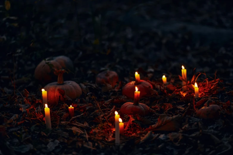 a bunch of candles lit up in the dark