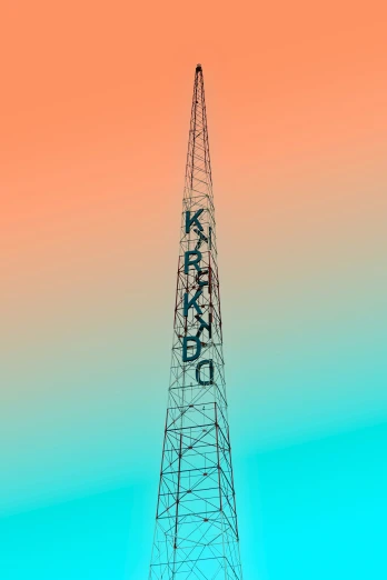 a phone tower sitting on top of a blue and orange background