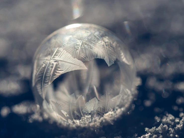 a frosty ball is sitting on the ground