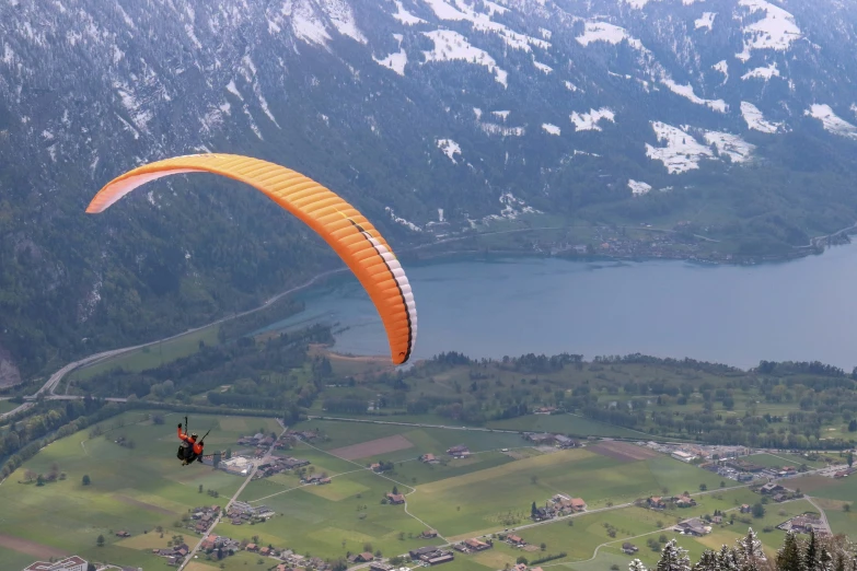 a para - sailor is seen from the sky on an over head view