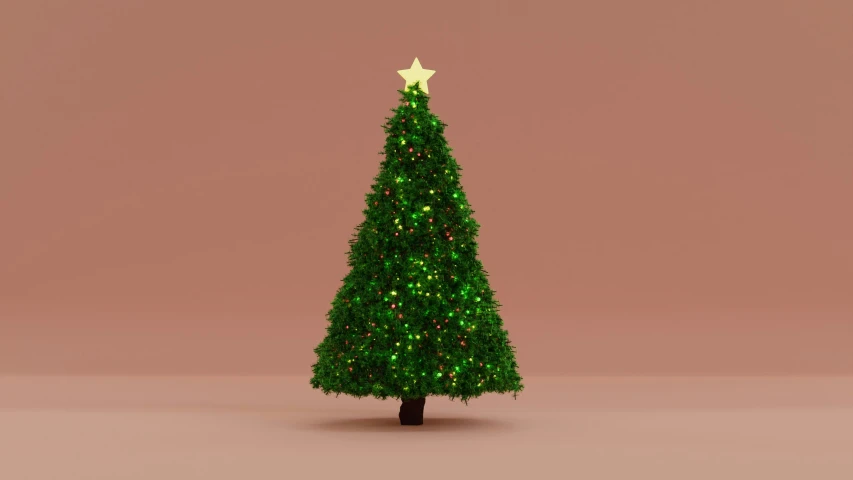 a small christmas tree on a pink background