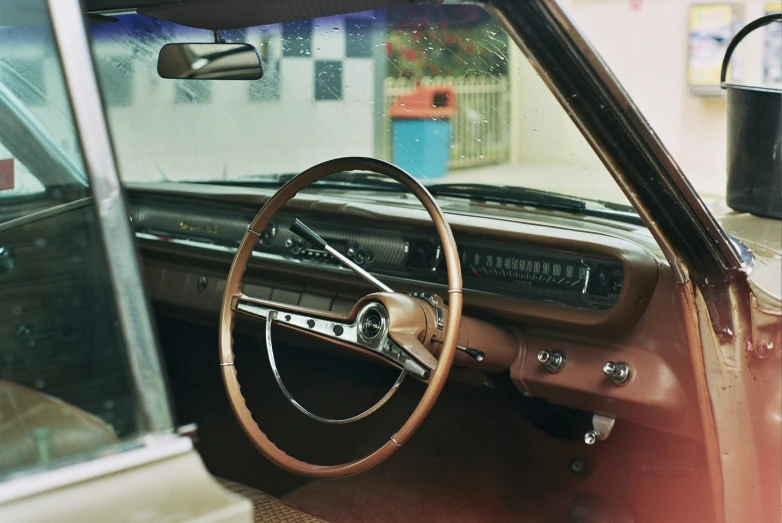 the interior of an older model, old - time cars