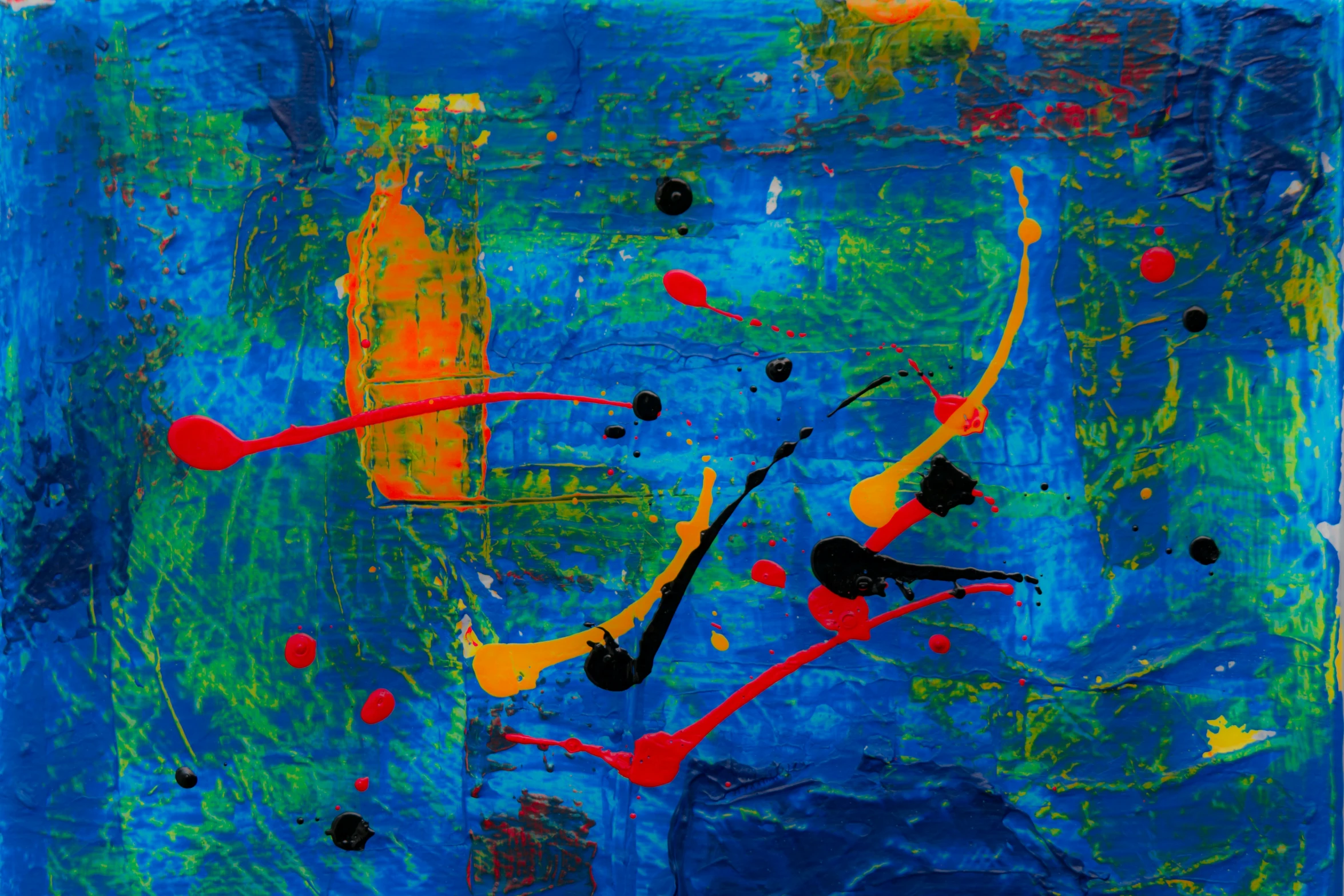 a painting with blue and yellow colors is shown