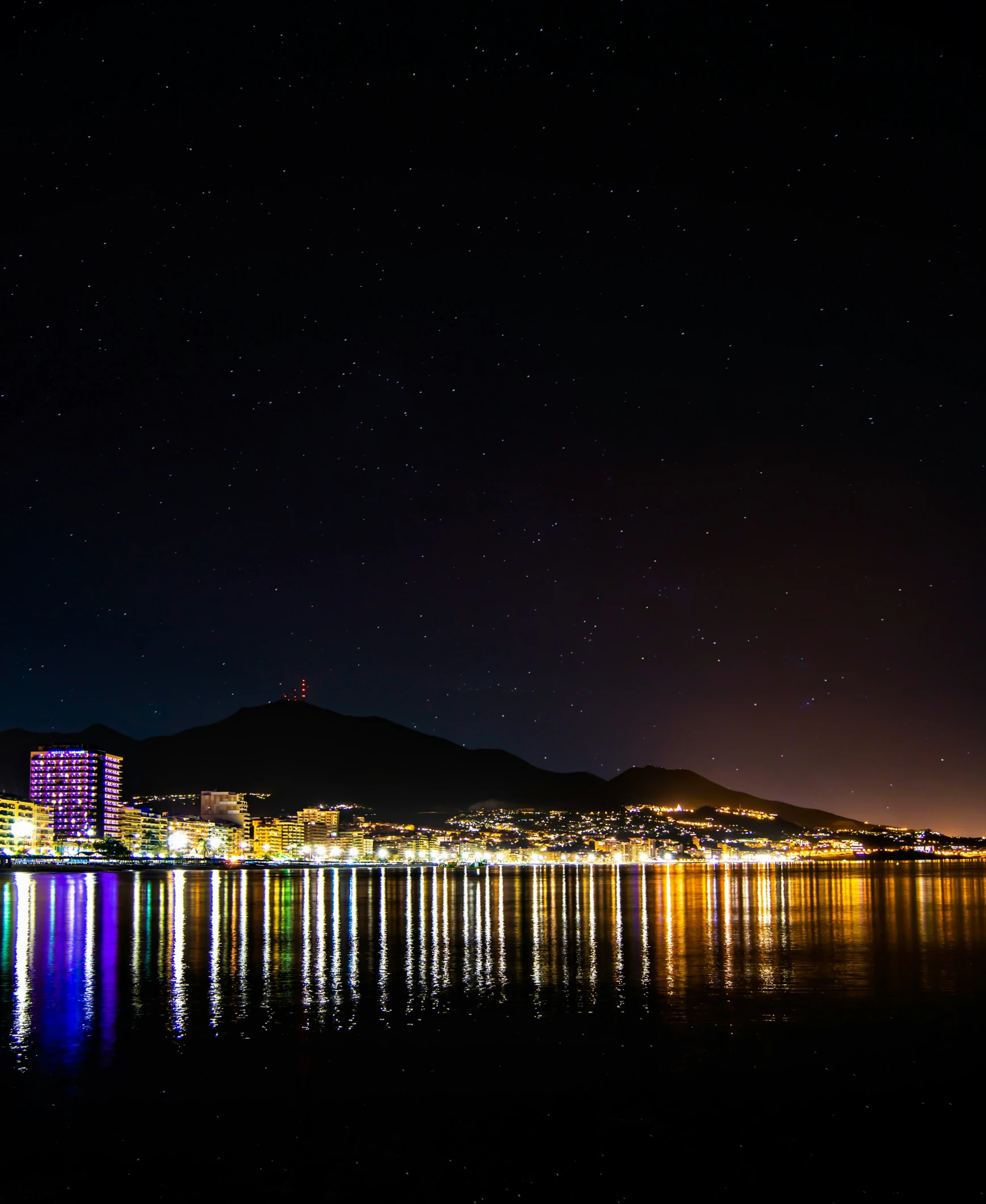 night sky with stars reflected on the water