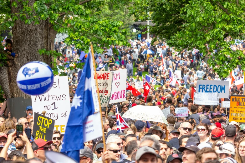 many people gather outside for a political protest