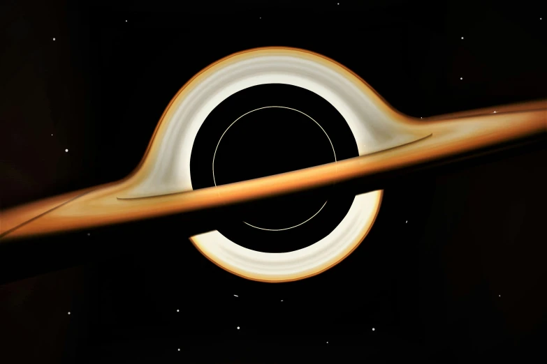 saturn from the surface with the black hole below it