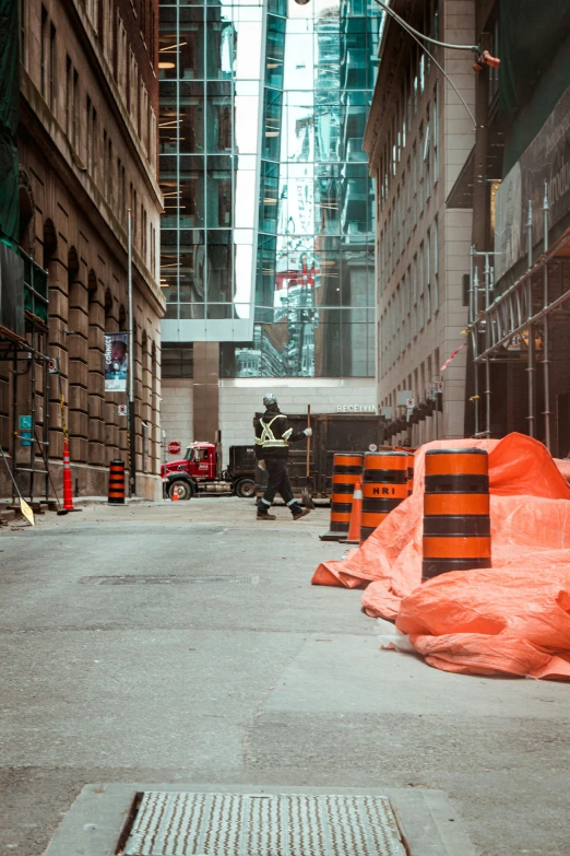 the construction of an urban area with high rises in the background