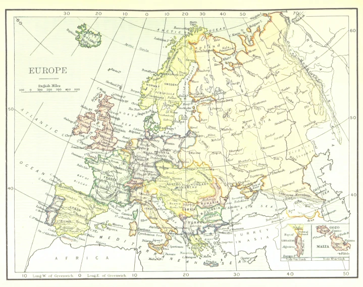 a vintage map showing europe, germany and britain