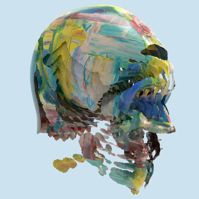 a colorful human head against a blue sky
