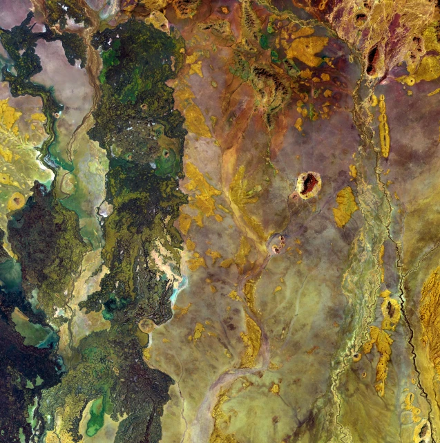 an aerial view of a multi - colored landscape in nature