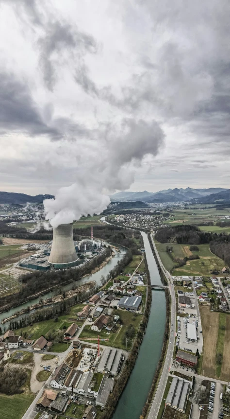 aerial view of water supply and plants in a city