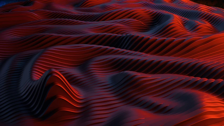 an abstract po shows red and blue wavy sand